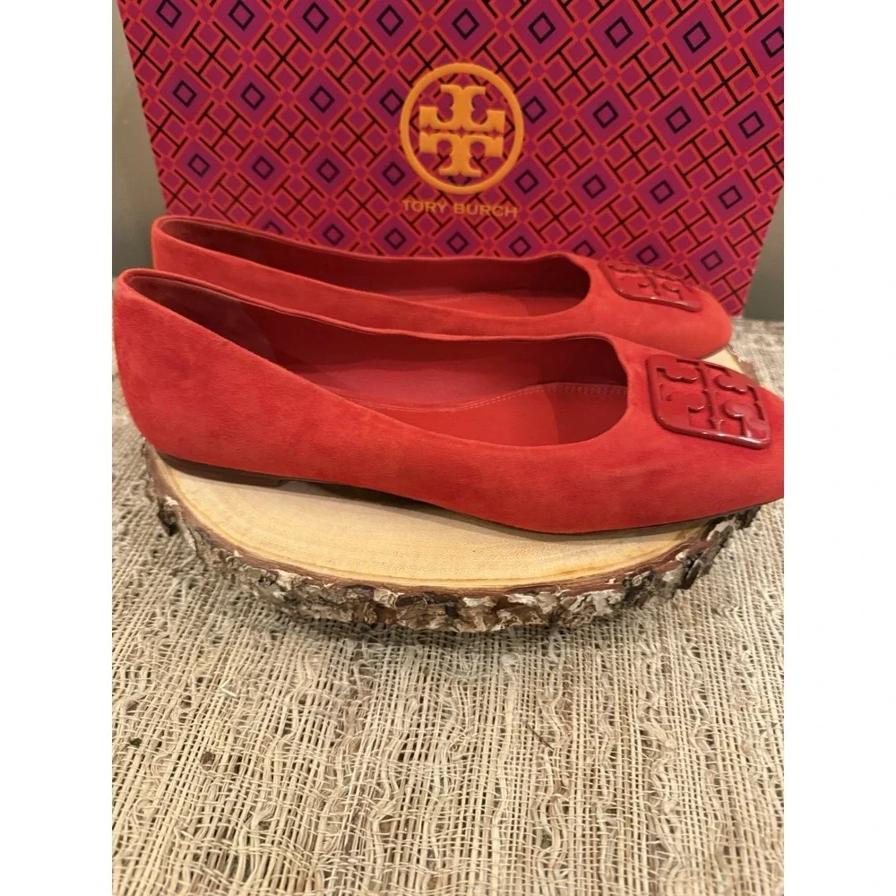 Tory Burch GEORGIA Red BALLET FLAT Shoes Size 8.5 Silk Suede 248$
